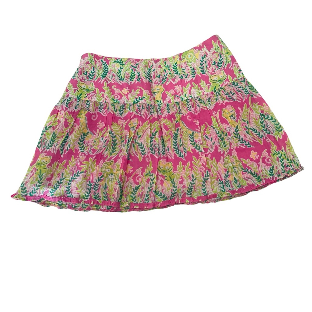 Lilly Pulitzer Vintage Pink Millionaire's Row Animals Tiered lined Skirt Size 8